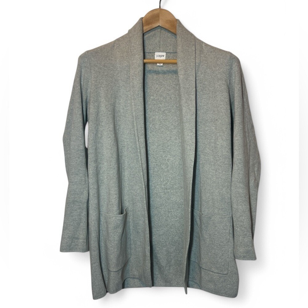 J Crew Chelsea Cotton Shawl Collar Open Sweater Blazer Lagenlook Women‎ XS Gray
